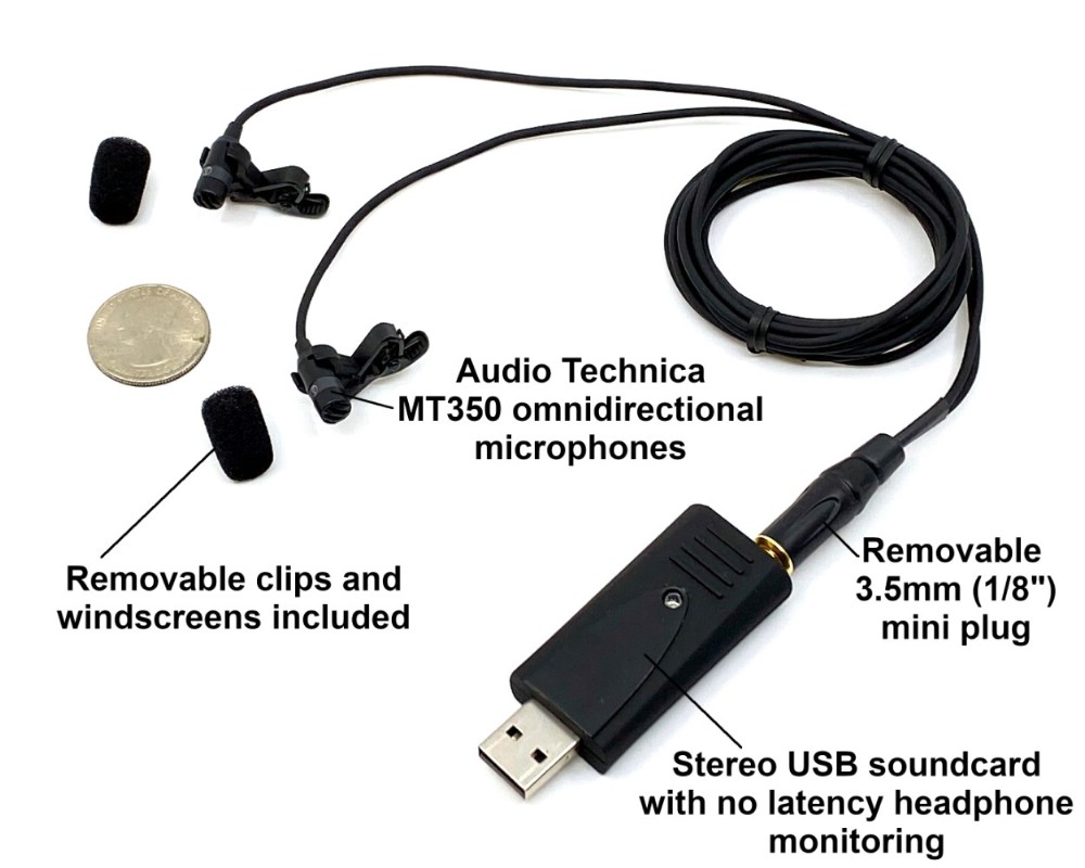 Sparsommelig let at blive såret fotoelektrisk Sound Professionals Deluxe Audio Technica Miniature Binaural Microphones  (SP-BMC-12) and a USB soundcard (SP-USB-SA-HIGH-GAIN) SP-BMC-12-USB