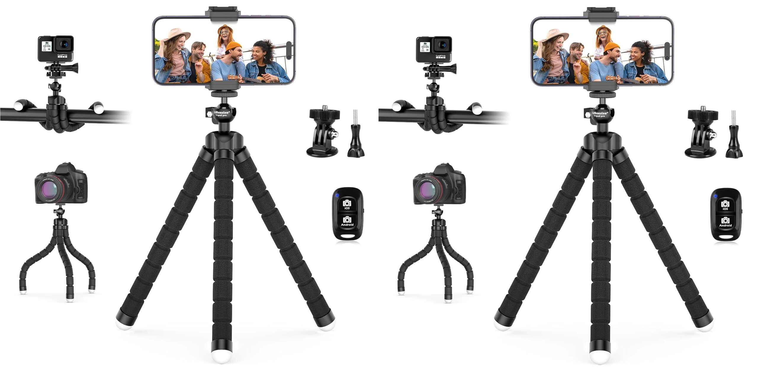 BOGO Special! Phone tripod, Portable and Adjustable Camera Stand Holder with Remote and Universal Clip for iPhone, Android Phone, Camera, Sports Camera GoPro