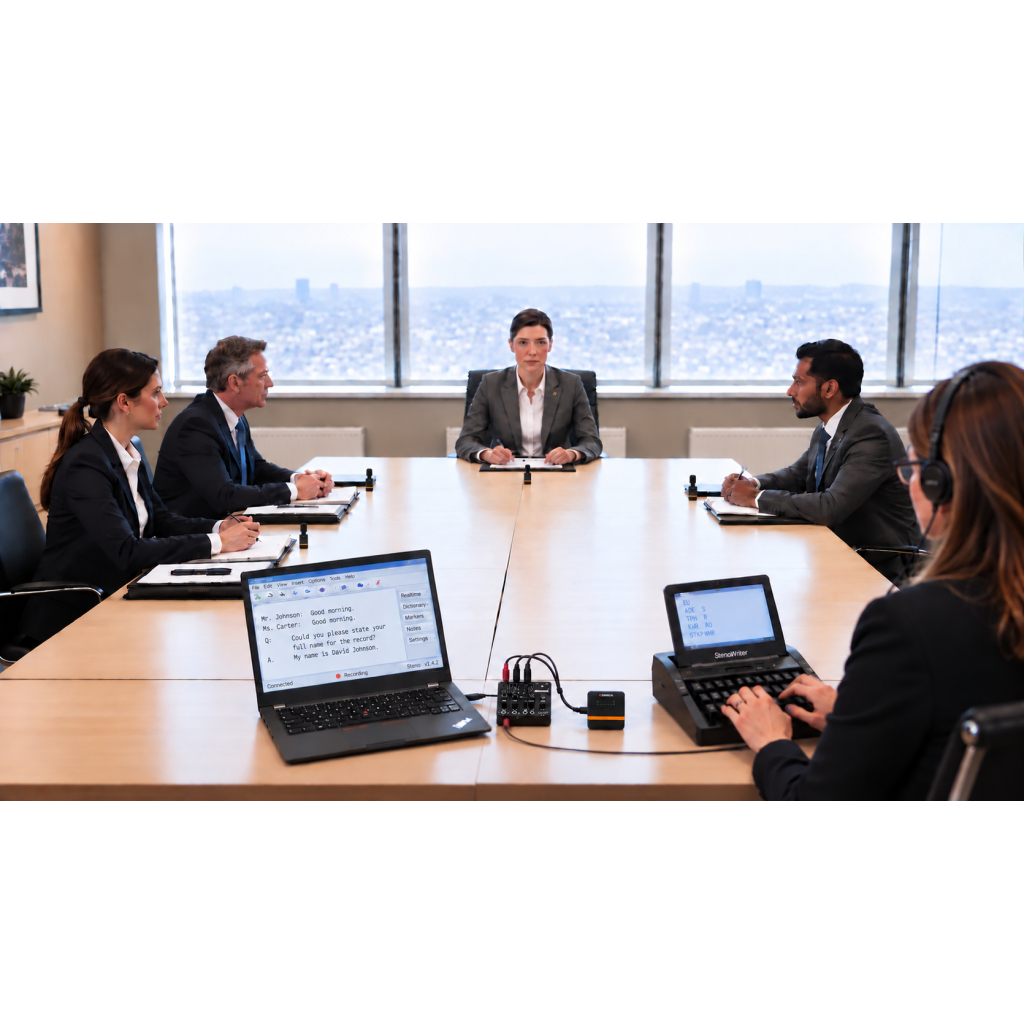 Complete 4 wireless microphone system with mixer for Courtrooms and Depositions