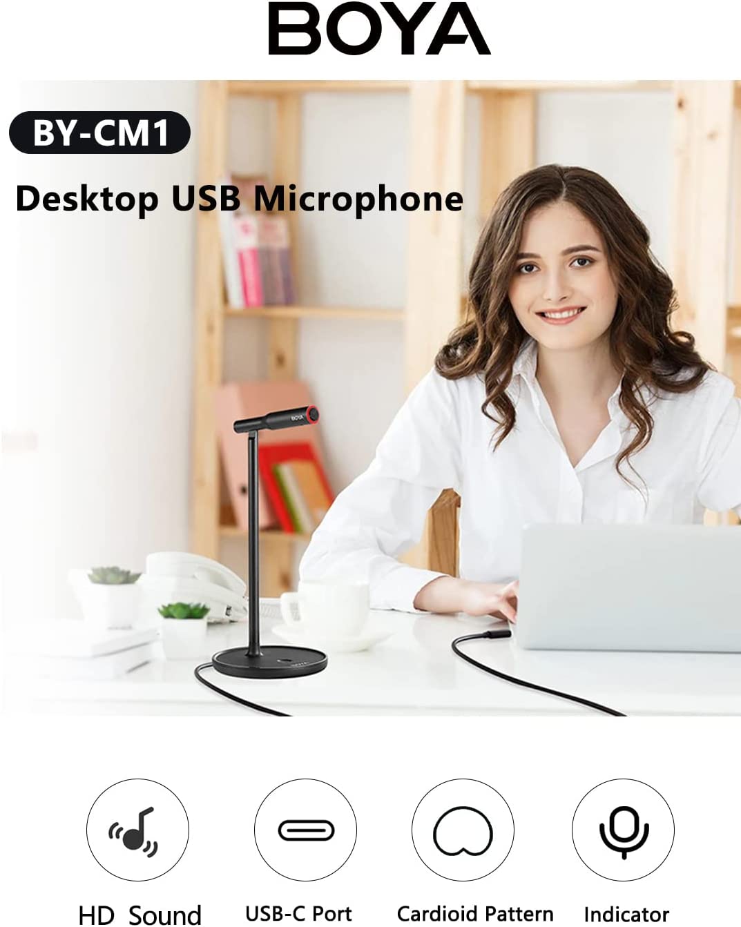 Micrófono USB, BOYA by-CM1 Plug Play Micrófono de PC con botón de silencio,  micrófono para juegos para Windows/Mac Laptop, ideal para , Skype