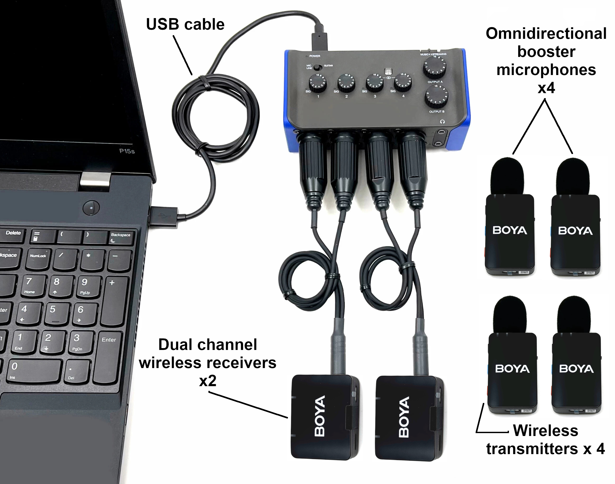 Ultra-lightweight complete 4 wireless microphone system with multitrack interface for Courtrooms and Depositions - Image 2