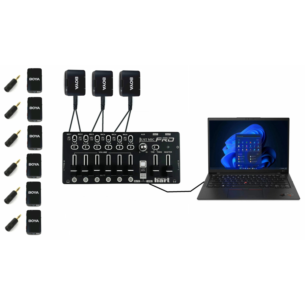Complete 6 wireless microphone system for Courtrooms and Depositions