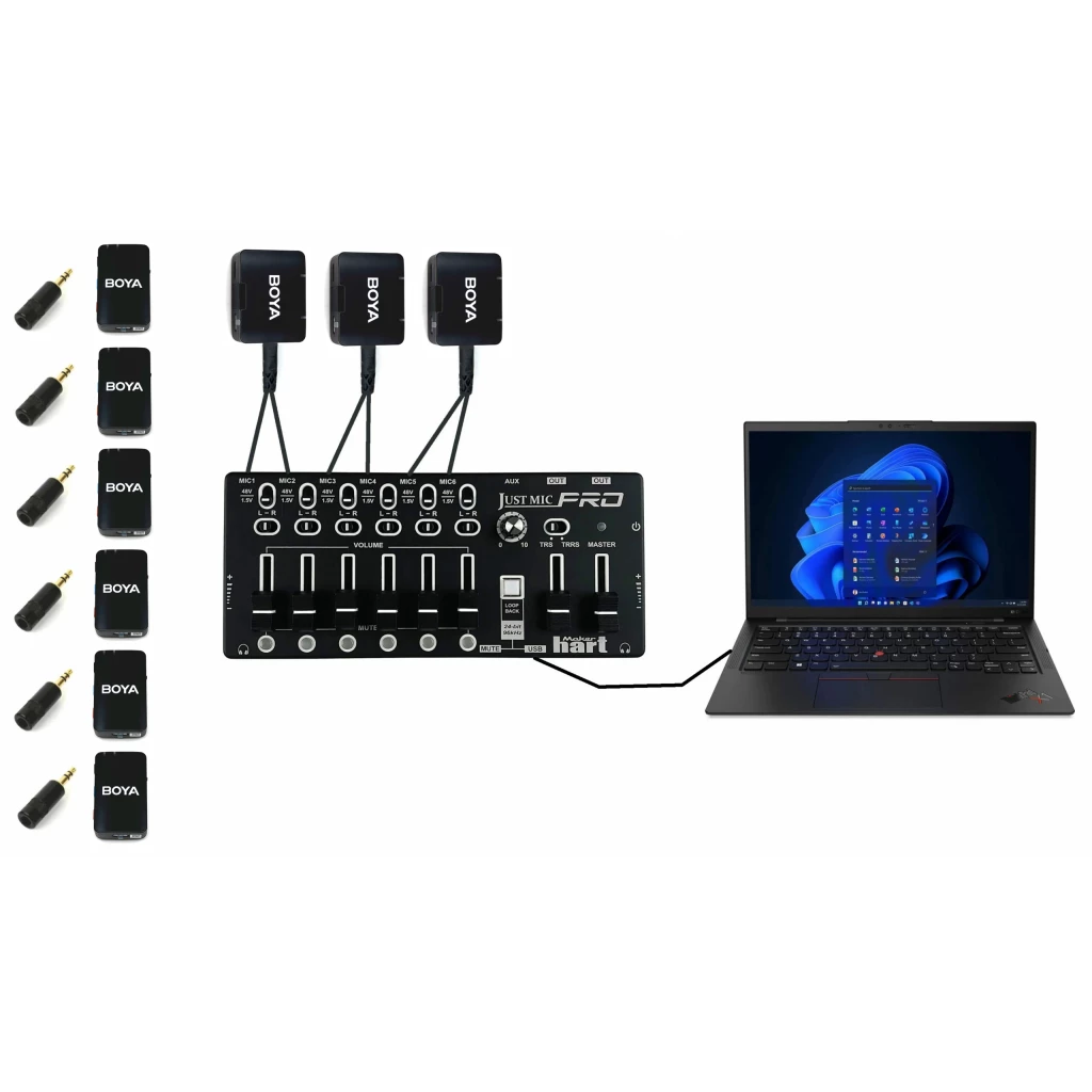 Complete 6 wireless microphone system for Courtrooms and Depositions