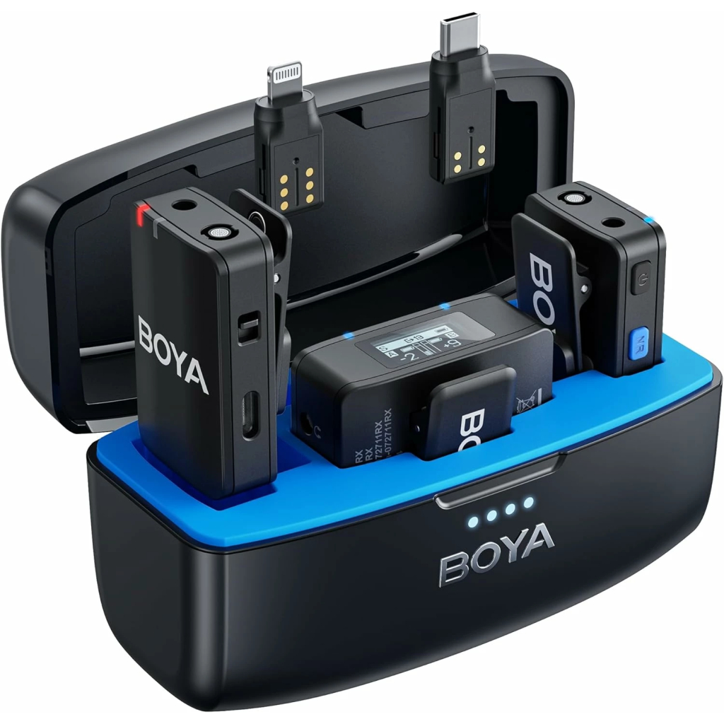 BOYAMIC – Dual transmitter digital wireless microphone system with 10 hour battery and charging case