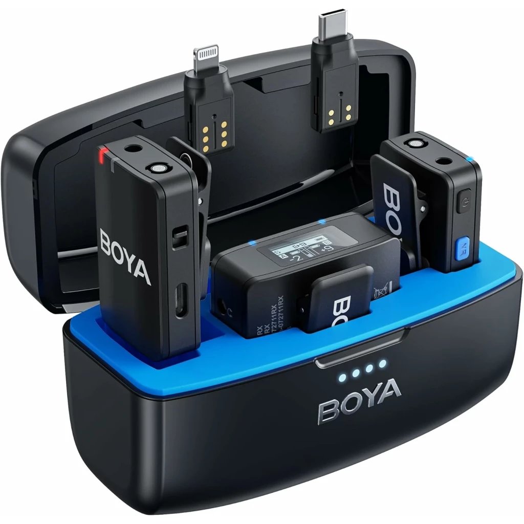 BOYAMIC – Dual transmitter digital wireless microphone system with 10 hour battery and charging case