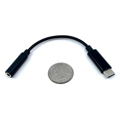 Short USB Type-C Male to Gold-Plated Female mono/stereo 3.5mm TRS Adapter Cable