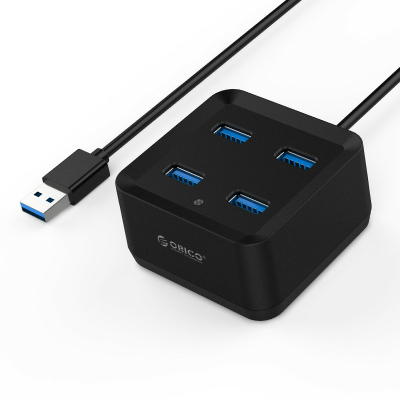 Orico 4 Port High Speed USB 3.0 Hub for Windows, Linux, Mac (DH4U-U3), black
