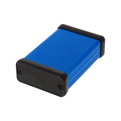1455C802BU blue extruded aluminum enclosure w/ plastic end panels