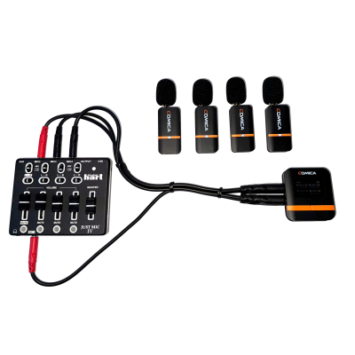 Complete Comica 4 channel wireless microphone system with mixer for Courtrooms and Depositions