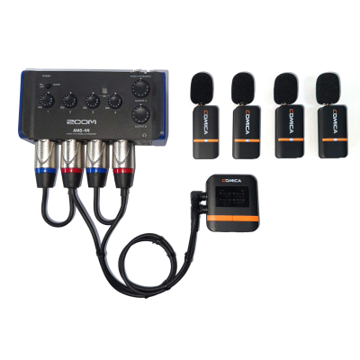 Complete Comica 4 channel wireless microphone system with multitrack interface for Courtrooms and Depositions