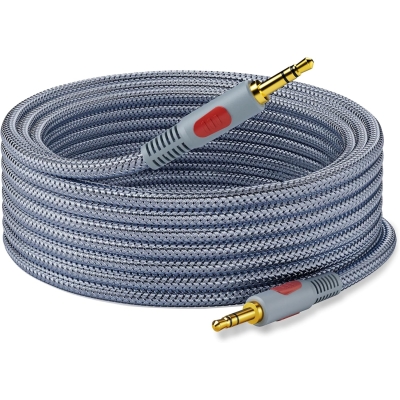 3.5mm Aux Audio Cable 50 ft - Nylon Braid Male to Male 1/8" (3.5mm) Shielded AUX Patch Cord