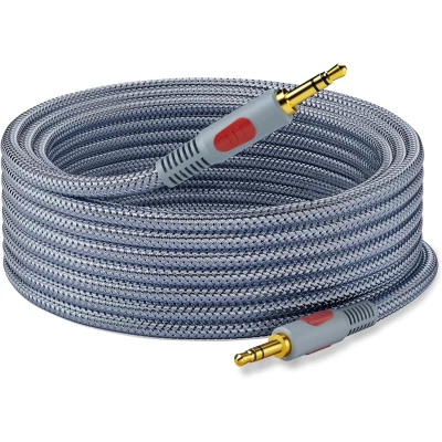 3.5mm Aux Audio Cable 30 ft, AUX Cord Braid 3.5mm to 3.5 mm Stereo Audio Cable 3.5mm (1/8") Shielded AUX Headphone Cable Extension Male to Male Outdoor Auxiliary Stereo Audio Cable Cord