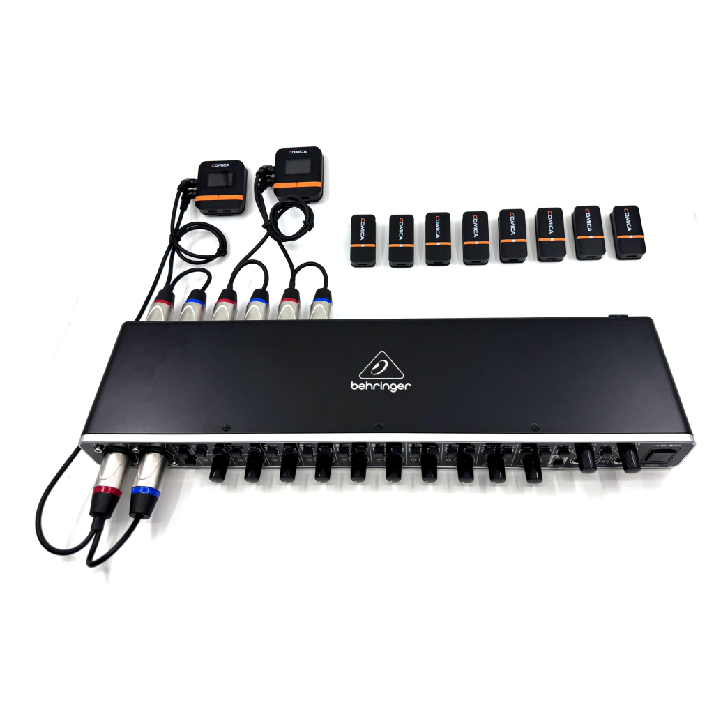 Complete 8 wireless microphone system with 8 channel multitrack mixer for Courtrooms