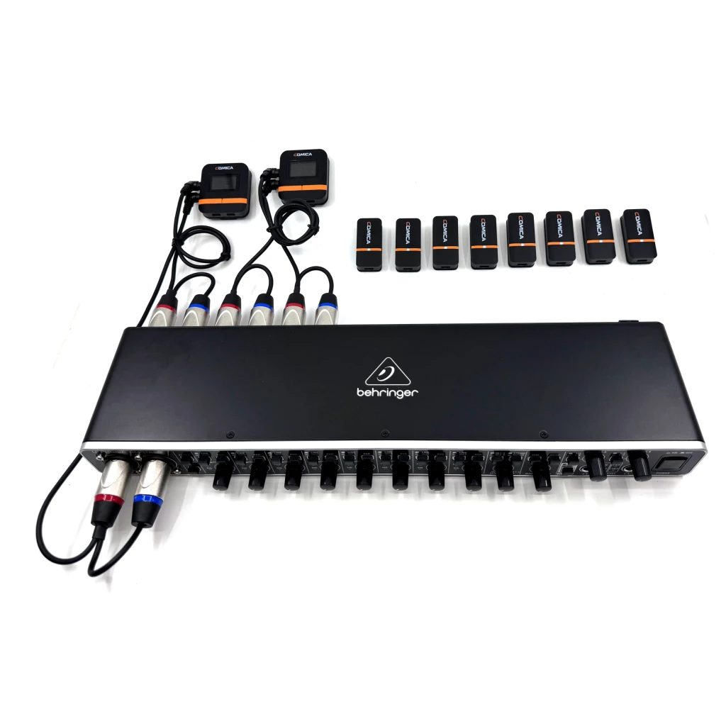 Complete 8 wireless microphone system with 8 channel multitrack mixer for Courtrooms