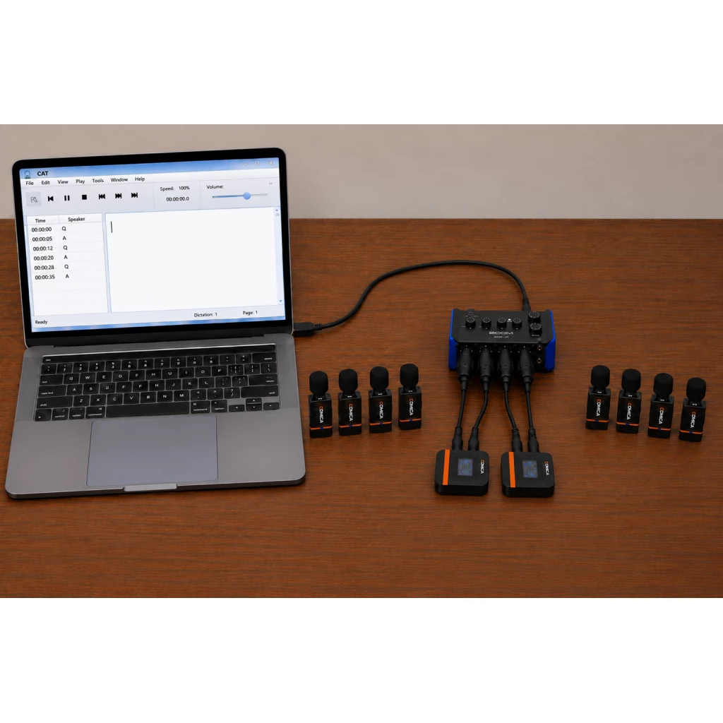 NEW! Complete 8 wireless microphone system with 4 channel multitrack mixer for Courtrooms and Depositions